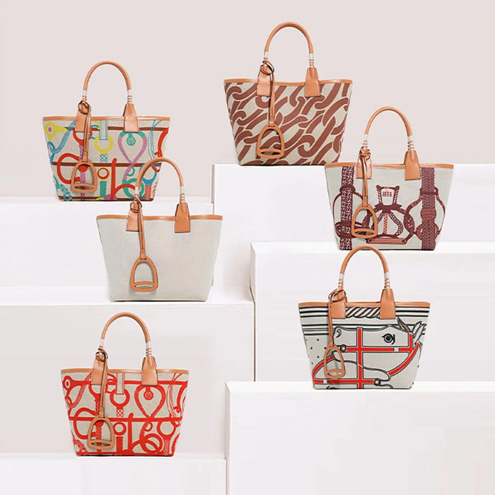 Stella Small Canvas & Leather Tote Bag / Horse Beige
