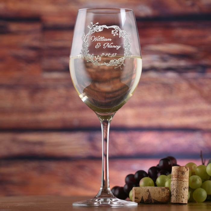 Stolzle Crystal, White Wine Glass, Engraved, Bride & Groom Glasses