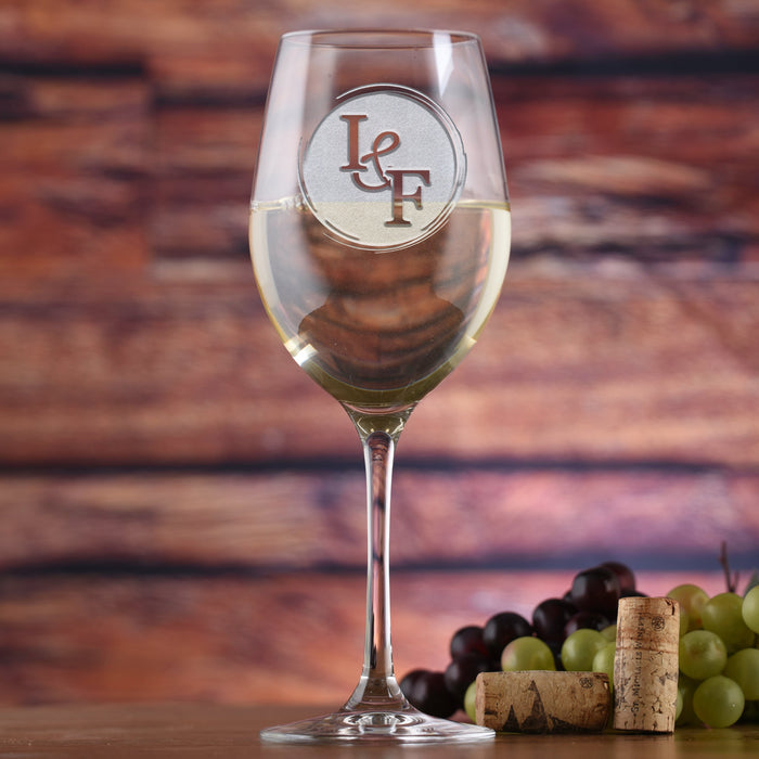 Stolzle Crystal, White Wine Glass, Etched Initials, Bride & Groom Gift