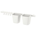 SUNNERSTA Rail with 4 hooks and 2 containers, White