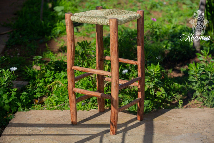 Tabouret de bar marocain en bois de laurier 80 cm - Africancreates