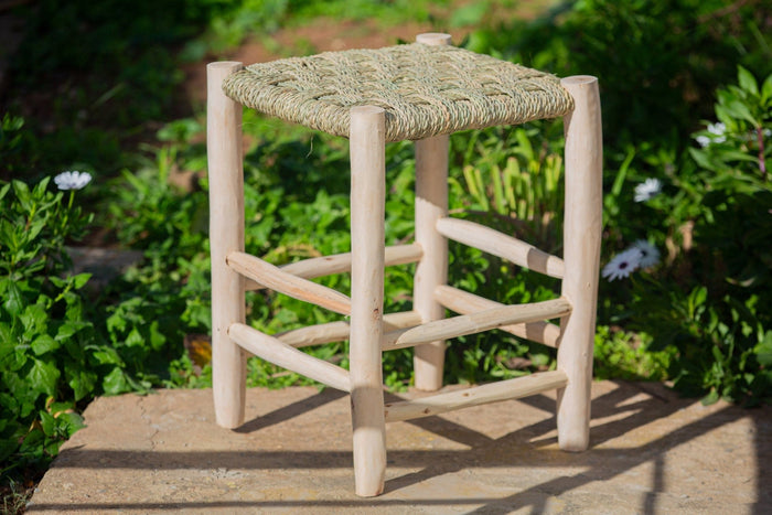 Tabouret marocain en bois et tressé - Africancreates