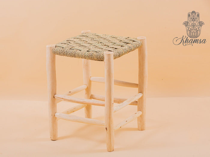 Tabouret marocain en bois et tressé - Africancreates