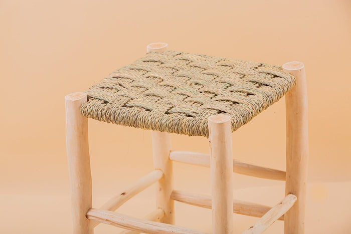 Tabouret marocain en bois et tressé - Africancreates