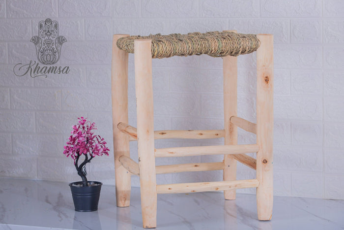 Tabouret marocain en bois et tressé - Africancreates