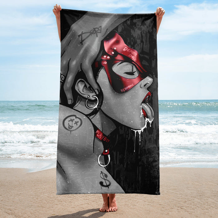 EROTICA - THIRSTY MONOCHROME VERSION BEACH TOWEL - REBHORN DESIGN