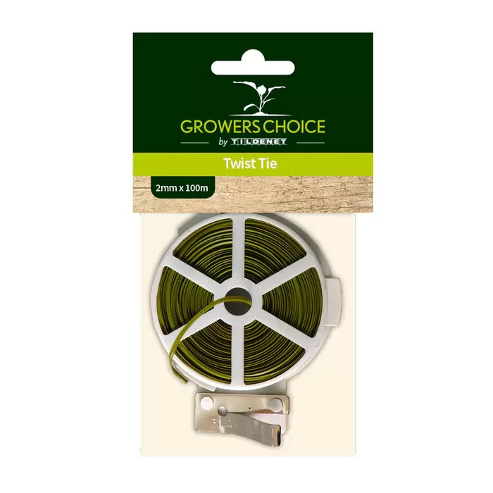 Green 100m twist tie reel for gardening plant support and training, coated wire plant ties for vines and canes