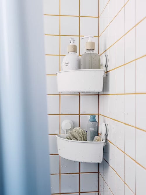 TISKEN Corner shelf unit with suction cup, White