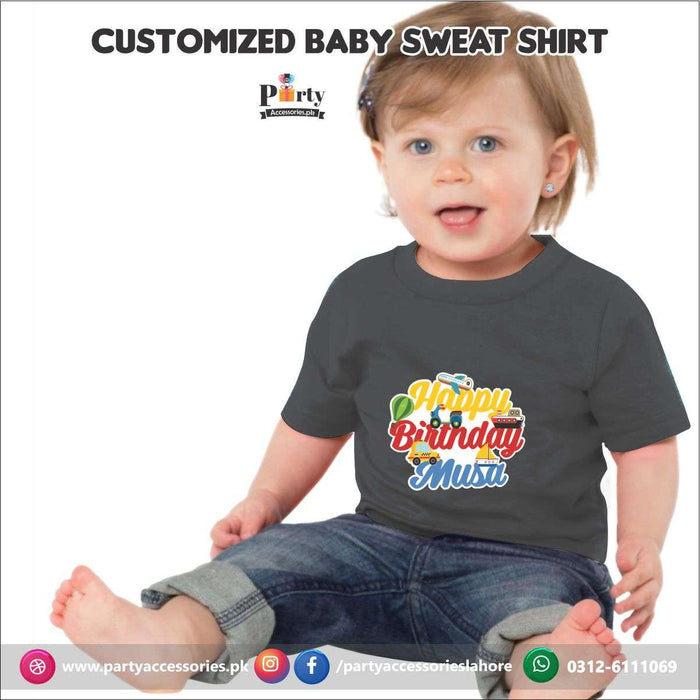 Transport Theme Customized Birthday Sweet Shirt in Black