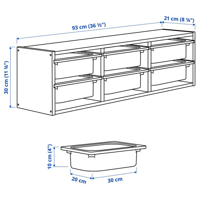 TROFAST Wall storage, 99x21x30cm (6 boxes Combo), Light white stained pine/2025 White