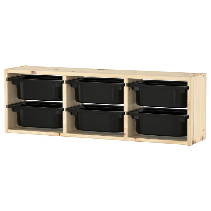 TROFAST Wall storage, 99x21x30cm (6 boxes Combo), Light white stained pine/black