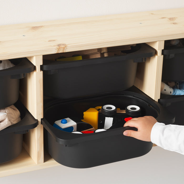 TROFAST Wall storage, 99x21x30cm (6 boxes Combo), Light white stained pine/black