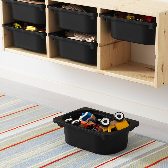 TROFAST Wall storage, 99x21x30cm (6 boxes Combo), Light white stained pine/black