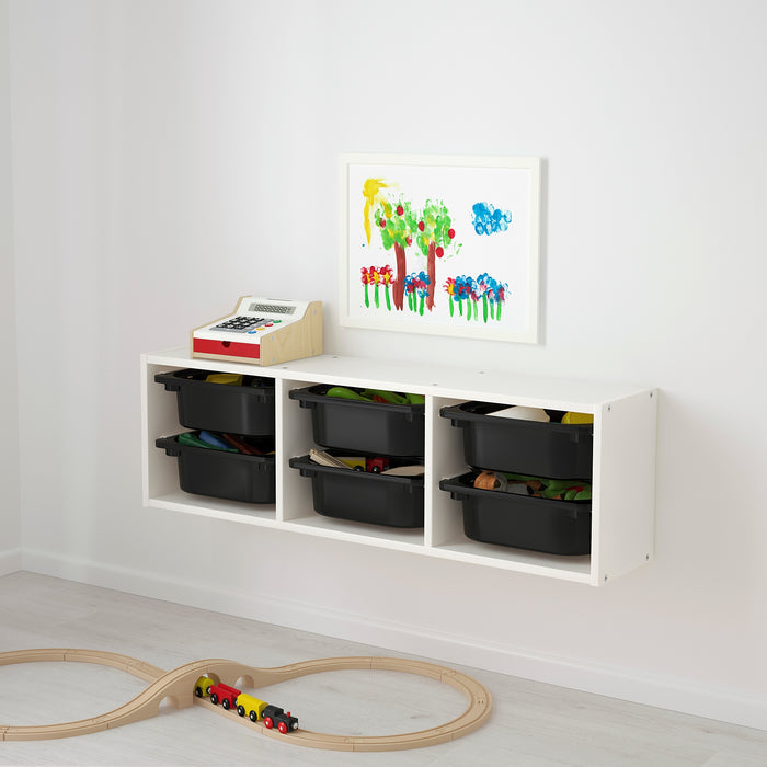 TROFAST Wall storage, 99x21x30cm (6 boxes combo), White/black