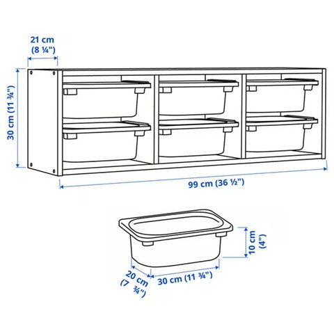 TROFAST Wall storage, 99x21x30cm (6 boxes combo), White/white