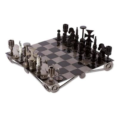 Unique Recycled Auto Part Chess Set, "Recycling Challenge" - Quick Ship - Puzzlicious.com