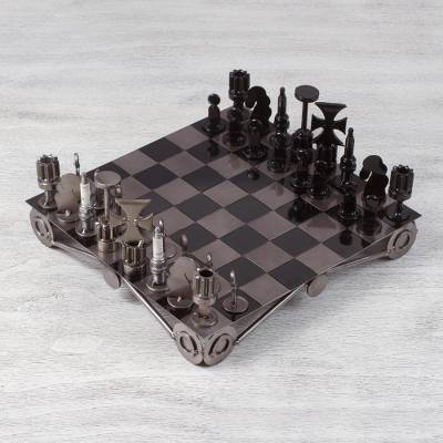 Unique Recycled Auto Part Chess Set, "Recycling Challenge" - Quick Ship - Puzzlicious.com