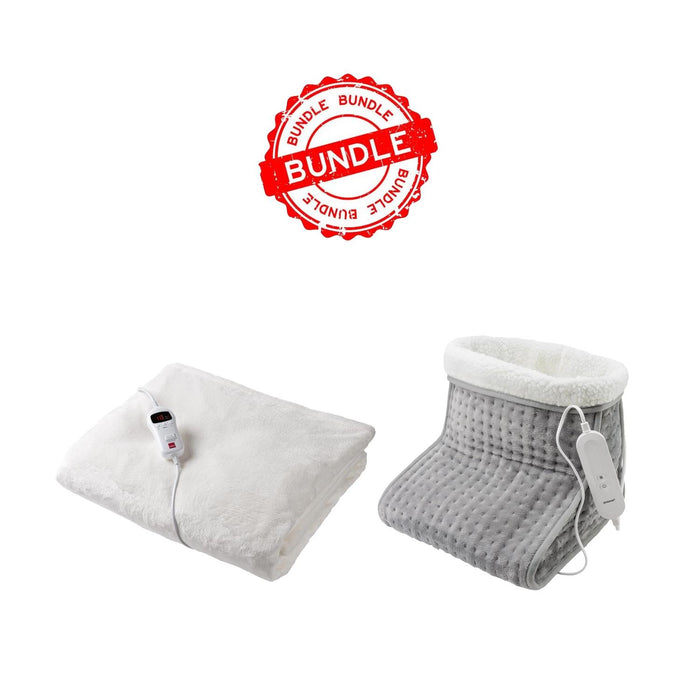 Heated pillow and foot massager set with 'Bundle' label - Buy Now Cream Luxury Heated Throw + Foot Warmer