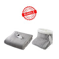 Gray heating pad and foot massager with 'Bundle' label on a white background - Buy Now Grey Luxury Heated Throw + Foot Warmer