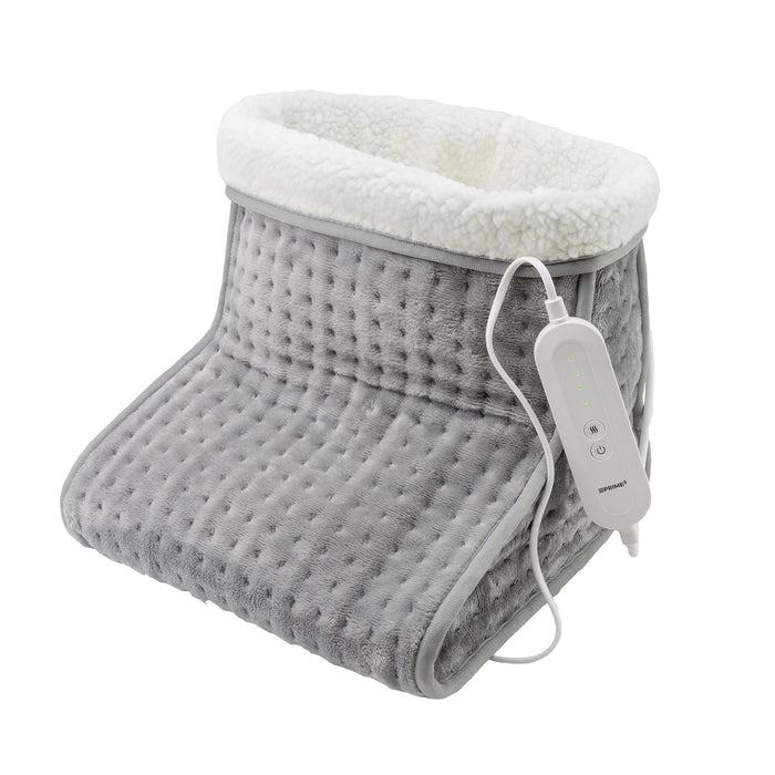 Gray heating pad with white control panel on a white background - Buy Now Grey Luxury Heated Throw + Foot Warmer