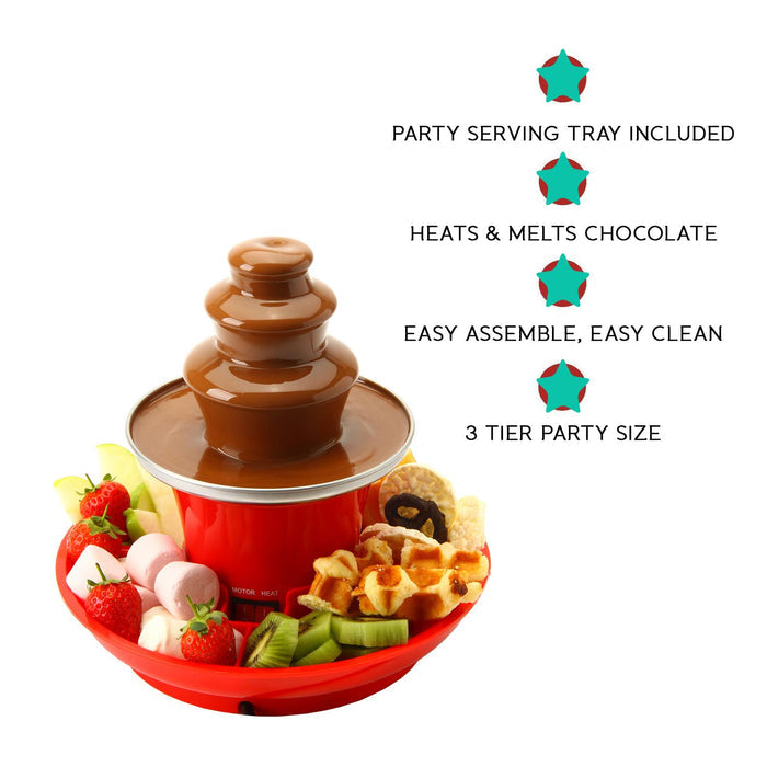 Chocolate fountain with fruits and cookies on a party serving tray, - Buy Now Icy Treats Ice Cream & Dessert Maker + Chocolate Fountain Fondue Set with Serving Tray