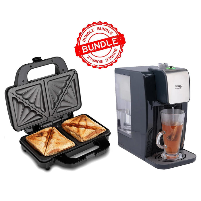 Bread toaster with triangular slots and coffee machine with glass of coffee, labeled 'Bundle'.