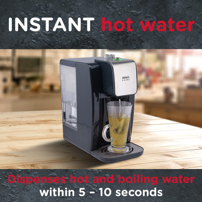 Sawyer Instant Hot Water machine dispensing hot water into a glass on a wooden surface. - Buy Now Deep Fill Sandwich Toaster