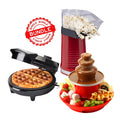 Gourmet food bundle with waffle maker, popcorn machine, and chocolate fountain - Buy Now  Round Waffle Maker + Chocolate Fountain Fondue Set
