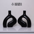 Vase nordique en céramique - Lot de 2 vases en céramique - Élément décoratif noir élégant - Africancreates