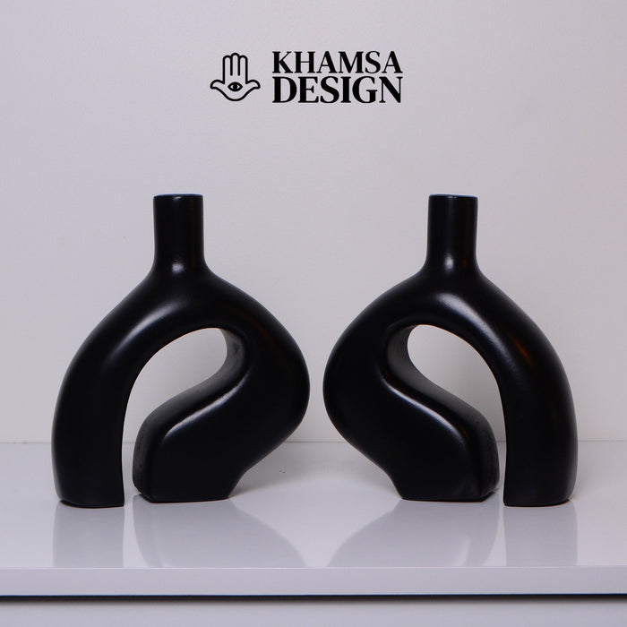 Vase nordique en céramique - Lot de 2 vases en céramique - Élément décoratif noir élégant - Africancreates