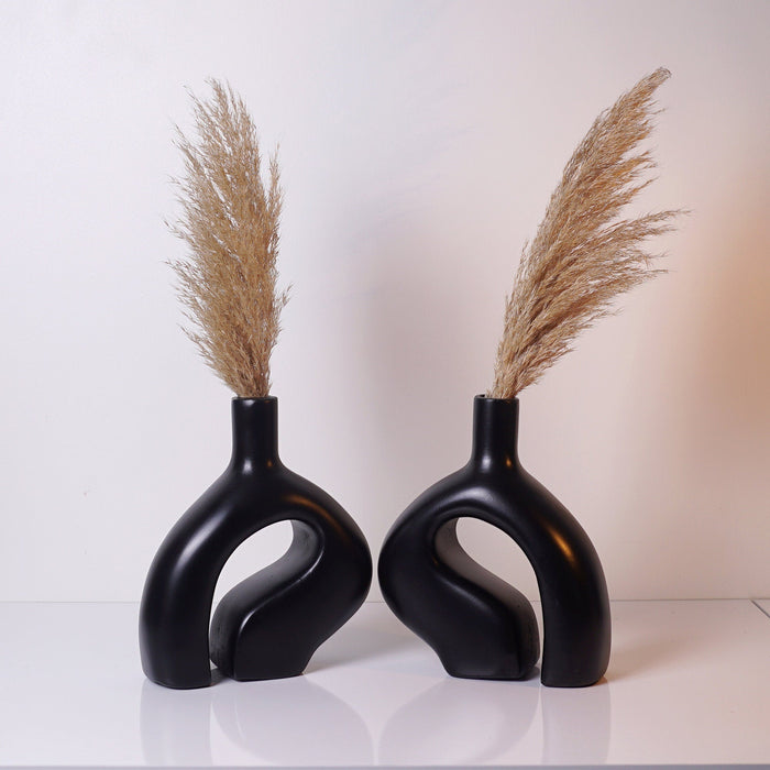 Vase nordique en céramique - Lot de 2 vases en céramique - Élément décoratif noir élégant - Africancreates
