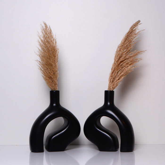 Vase nordique en céramique - Lot de 2 vases en céramique - Élément décoratif noir élégant - Africancreates