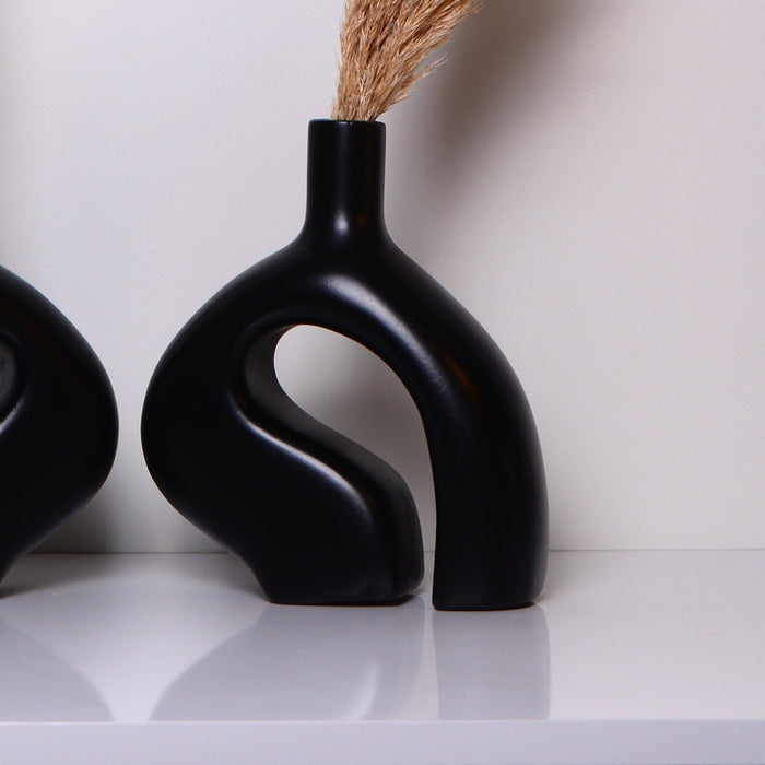 Vase nordique en céramique - Lot de 2 vases en céramique - Élément décoratif noir élégant - Africancreates