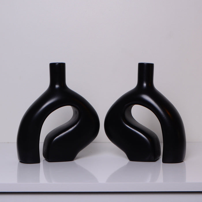 Vase nordique en céramique - Lot de 2 vases en céramique - Élément décoratif noir élégant - Africancreates