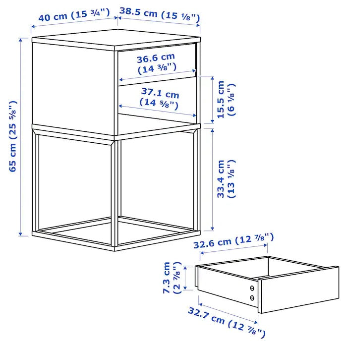 VIKHAMMER bedside table, 40x39cm, White