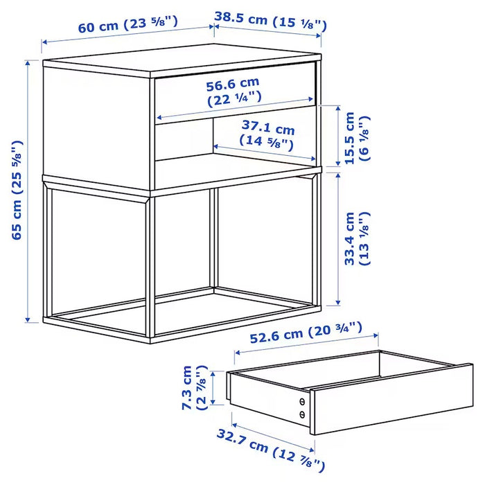VIKHAMMER Bedside table, White, 60x39cm