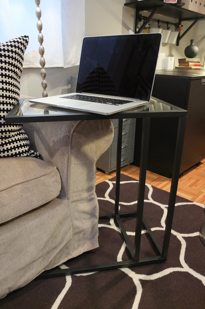 VITTSJO Laptop table, 35x65cm, Black-brown/glass