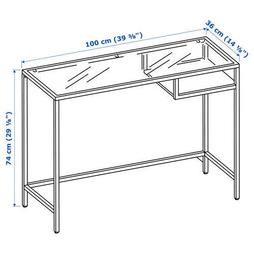 VITTSJO Laptop table, Black-brown/glass, 100x36cm