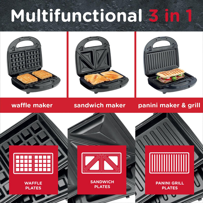 Multifunctional 3-in-1 appliance with waffle, sandwich, and panini grill functions - Waffle, Deep Fill Sandwich, Grill & Panini Maker - Buy Now
