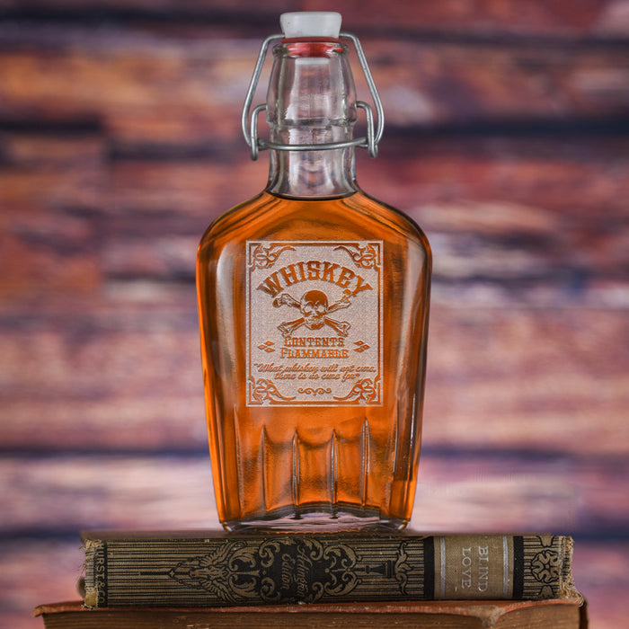 Whiskey "Contents Flammable" Flask, Cool Gift for Him or Her