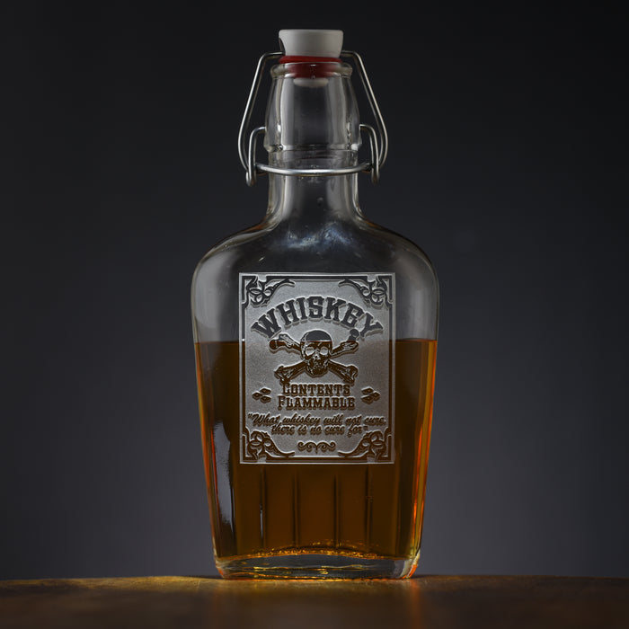 Whiskey "Contents Flammable" Flask, Cool Gift for Him or Her