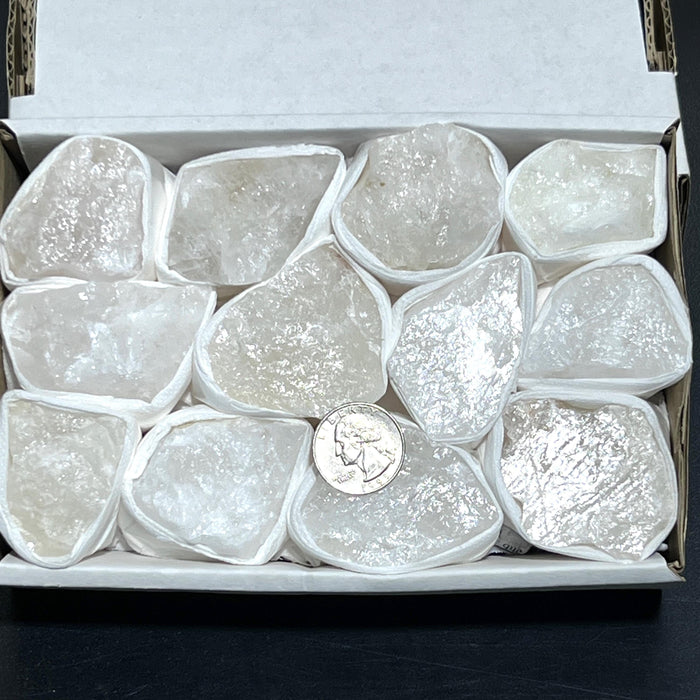 White Quartz Crystals Rough Raw Stones Small Box Flat