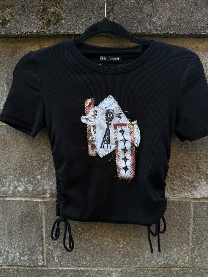 Windmill Patch with Lace - Black Baby Tee