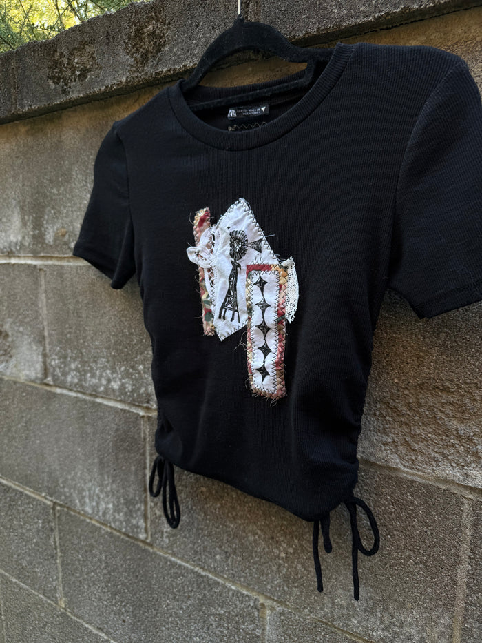 Windmill Patch with Lace - Black Baby Tee