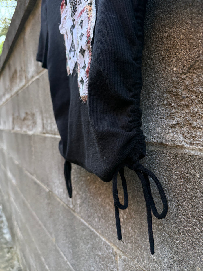 Windmill Patch with Lace - Black Baby Tee