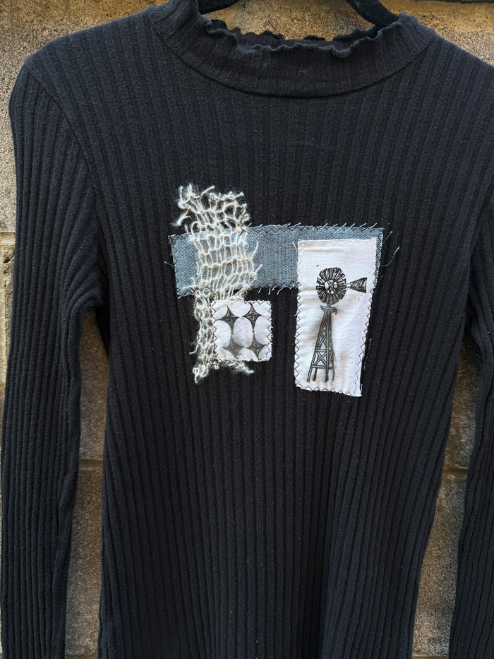 Windmill Patchwork - Black Mockneck shirt