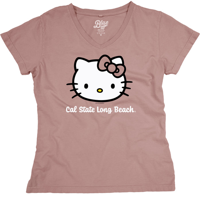 Women's CSULB Hello Kitty V-Neck T-Shirt - Mauve, Blue 84