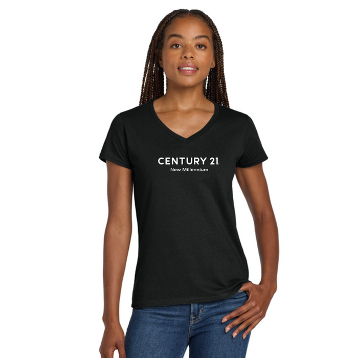 Wordmark V Neck Tee, Black Ladies | New Millennium