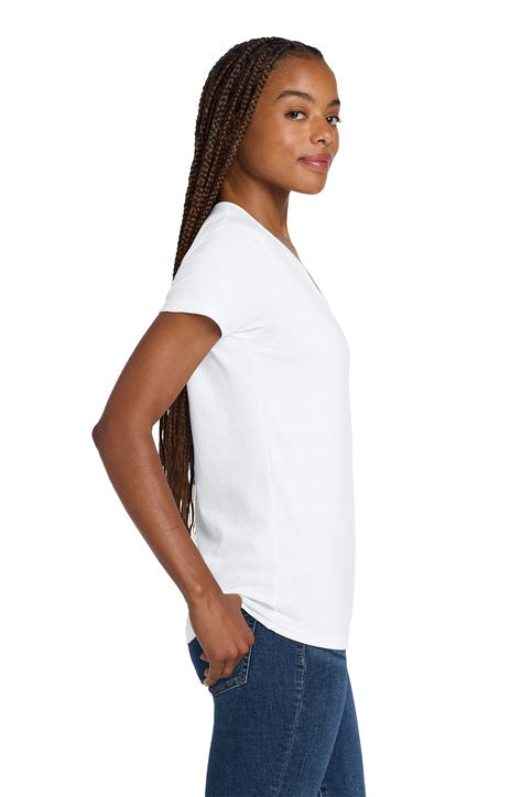 Wordmark V Neck Tee, White Ladies | New Millennium
