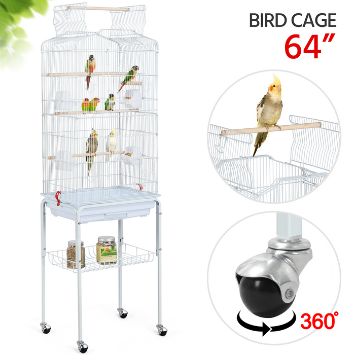 Yaheetech 64’’ H Open Top Metal Large Rolling Parrot/Bird Cage